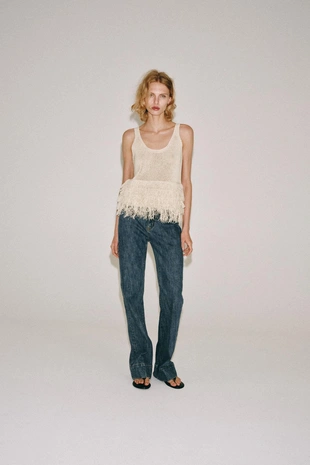 Ecru | 6771/025/712 - Zara Трикотажный топ с бахромой