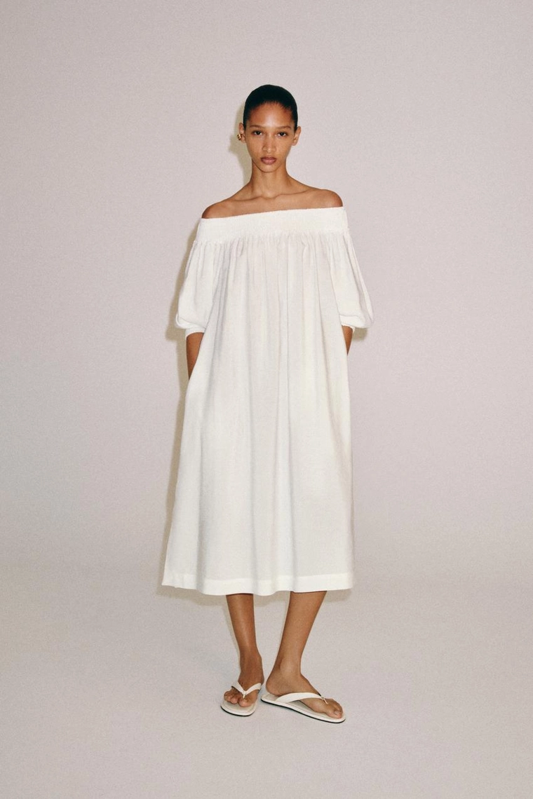 ПЛАТЬЕ МИДИ С ОТКРЫТЫМИ ПЛЕЧАМИ — коллекция Zara «ZW»