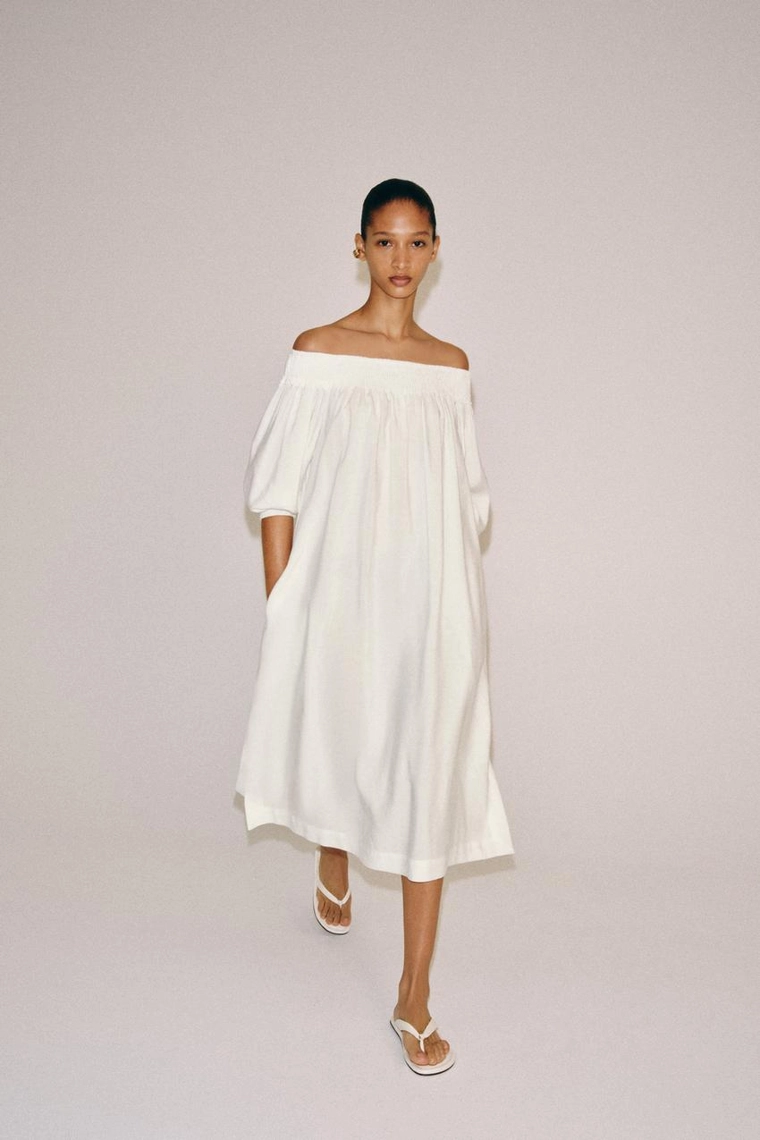 ПЛАТЬЕ МИДИ С ОТКРЫТЫМИ ПЛЕЧАМИ — коллекция Zara «ZW»
