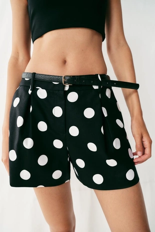 Black / White | 8372/572/084 - Zara Шорты в горошек с защипами и ремнем