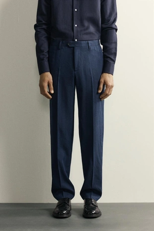 Костюмные брюки Regular Fit из льна и шерсти- Заказать в России