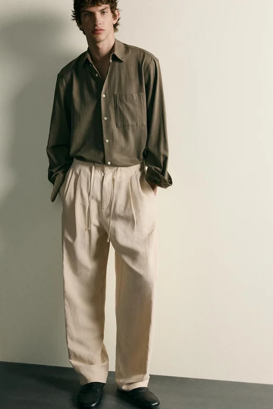 БРЮКИ RELAXED FIT ИЗ ВИСКОЗЫ И ЛЬНА