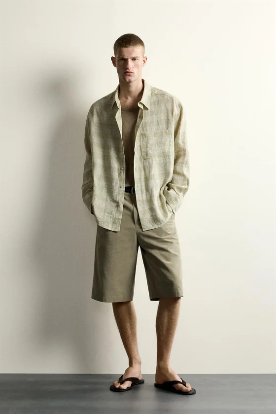 РУБАШКА RELAXED FIT В КЛЕТКУ ИЗ 100% ЛЬНА