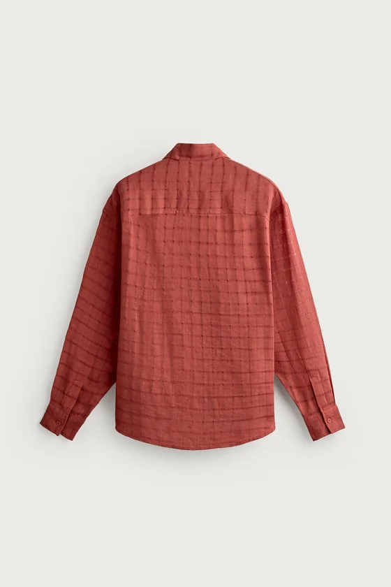 РУБАШКА RELAXED FIT ИЗ ЖАККАРДА В КЛЕТКУ (ЛЕН И ХЛОПОК)