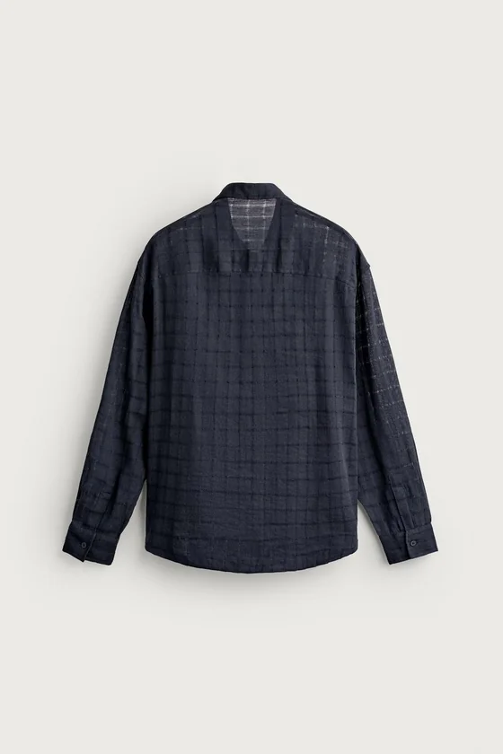 РУБАШКА RELAXED FIT ИЗ ЖАККАРДА В КЛЕТКУ (ЛЕН/ХЛОПОК)