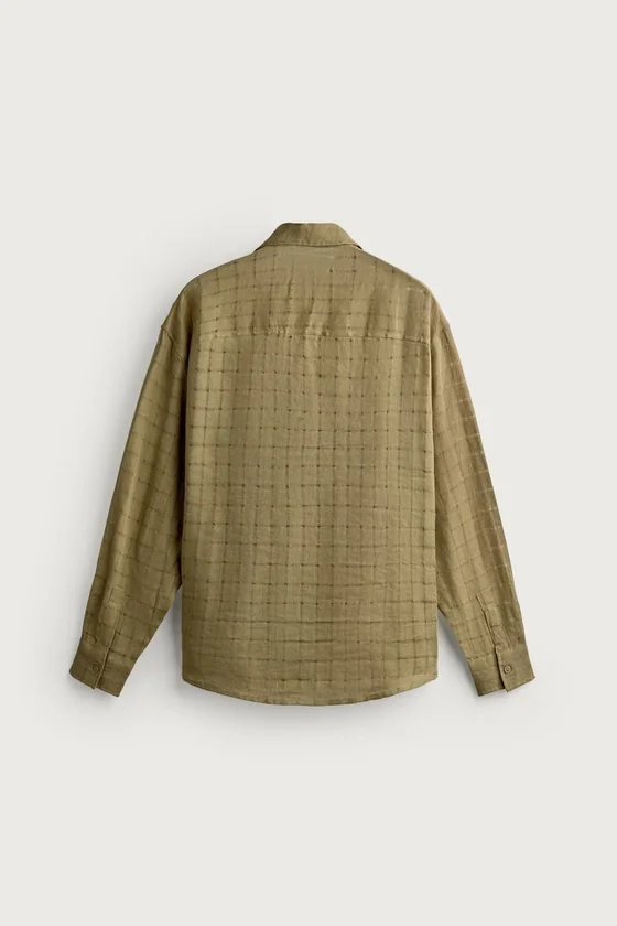 РУБАШКА RELAXED FIT ИЗ ЖАККАРДОВОЙ ТКАНИ В КЛЕТКУ ИЗ ЛЬНА И ХЛОПКА