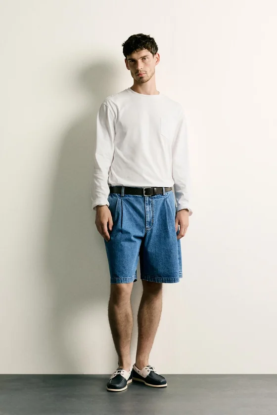ДЖИНСОВЫЕ ШОРТЫ REGULAR FIT СО СКЛАДКАМИ