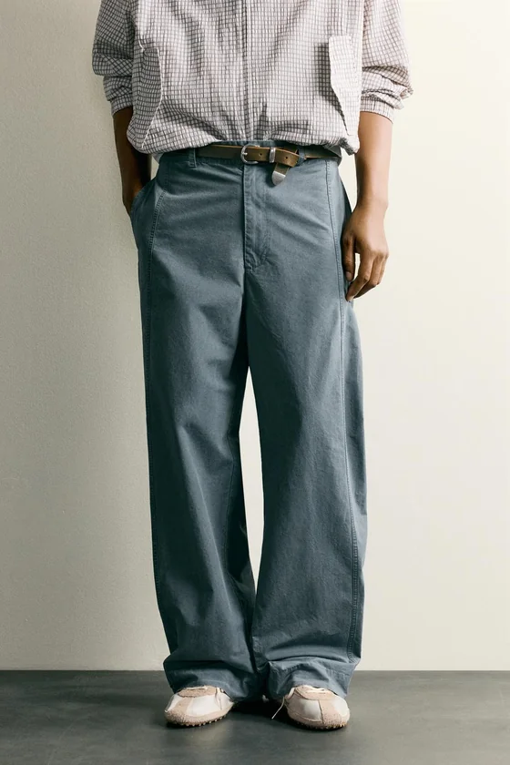БРЮКИ RELAXED FIT С ЭФФЕКТОМ ПОТЕРТОСТИ И ХЛЯСТИКАМИ