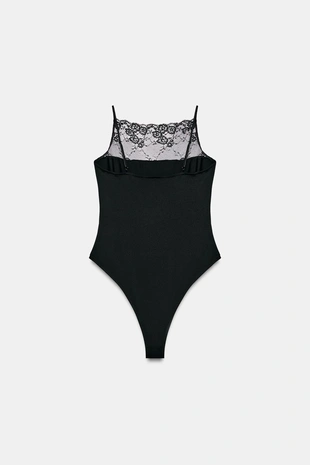 Black | 5039/808/800 - Zara Боди из полиамида с кружевом