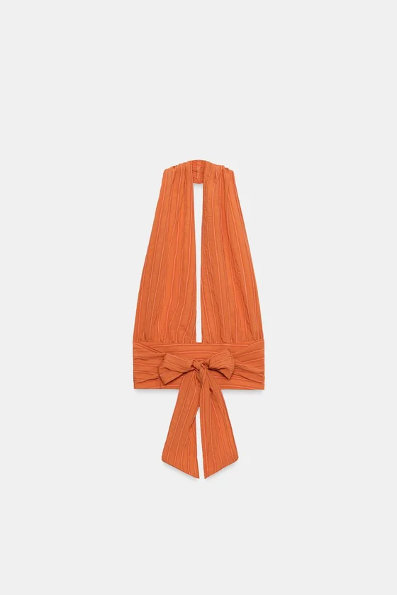 ТОП HALTER ИЗ ЛЕГКОЙ ТКАНИ В ПОЛОСКУ С ЗАВЯЗКАМИ