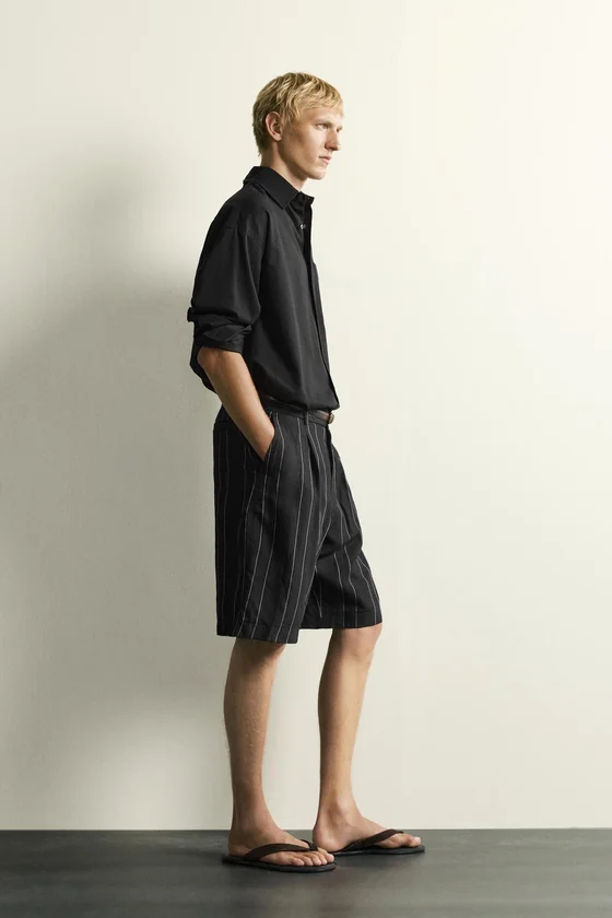 ШОРТЫ RELAXED FIT В ПОЛОСКУ СО СКЛАДКАМИ