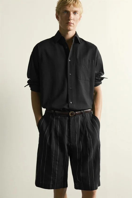 ШОРТЫ RELAXED FIT В ПОЛОСКУ СО СКЛАДКАМИ