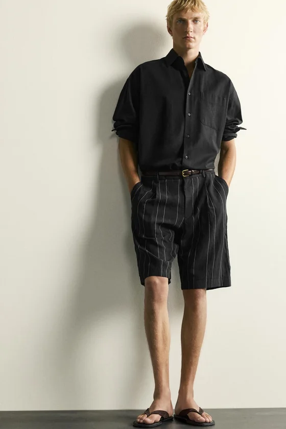 ШОРТЫ RELAXED FIT В ПОЛОСКУ СО СКЛАДКАМИ