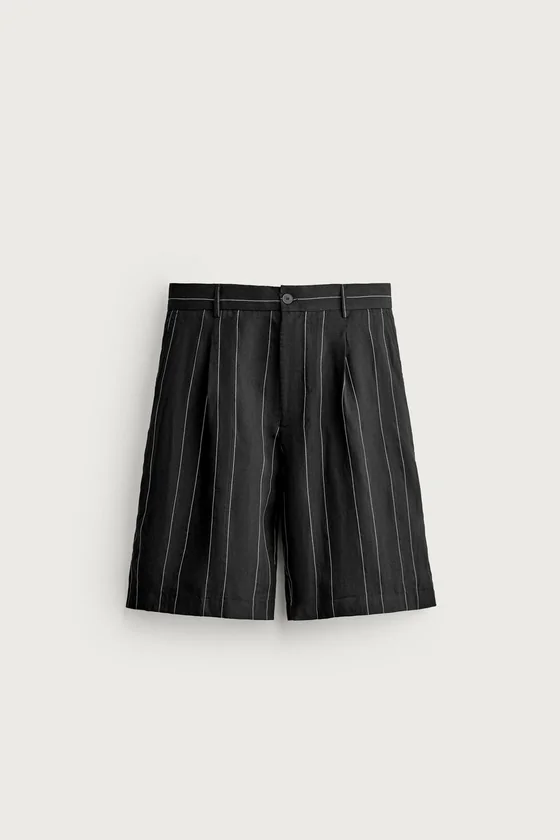 ШОРТЫ RELAXED FIT В ПОЛОСКУ СО СКЛАДКАМИ