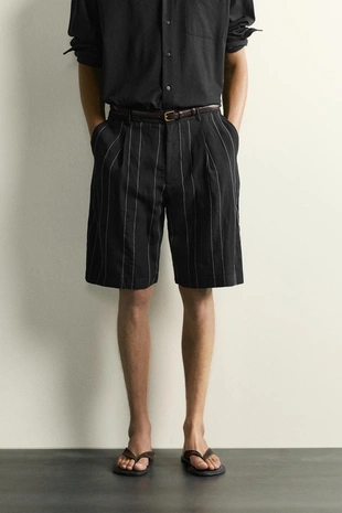 Шорты Relaxed Fit в полоску со складками- Заказать в России
