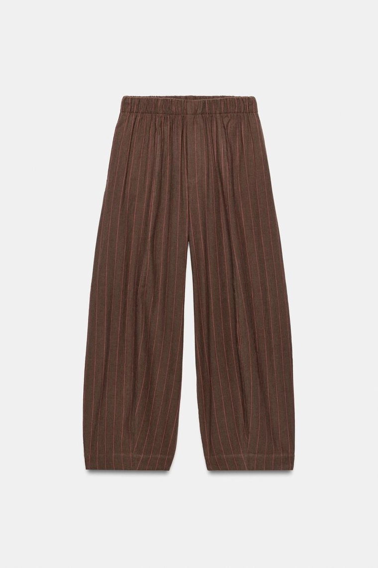 БРЮКИ В ПОЛОСКУ ИЗ ЛЬНА — коллекция Zara «ZW»
