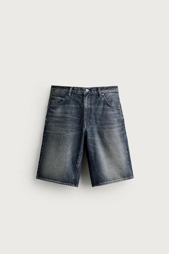 ДЖИНСОВЫЕ ШОРТЫ BAGGY FIT СО ВСТАВКАМИ ИЗ КОЖИ