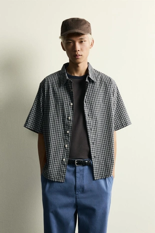 Рубашка Relaxed Fit Jacquard в клетку- Заказать в России