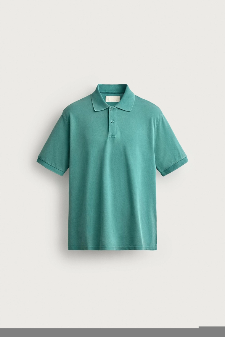 Поло regular fit из пике с эффектом стирки