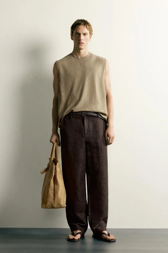 ФУТБОЛКА БЕЗ РУКАВОВ RELAXED FIT ИЗ ХЛОПКА И ЛЬНА