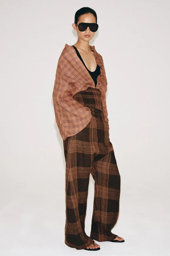 БРЮКИ В КЛЕТКУ ИЗ ЛЬНА — ZW COLLECTION
