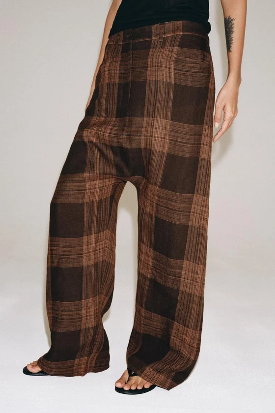 БРЮКИ В КЛЕТКУ ИЗ ЛЬНА — ZW COLLECTION