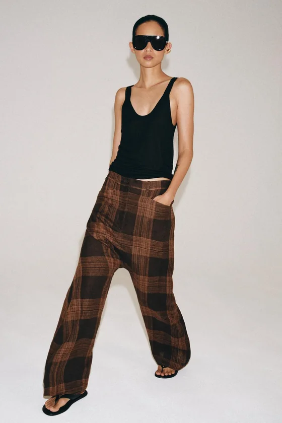 БРЮКИ В КЛЕТКУ ИЗ ЛЬНА — ZW COLLECTION