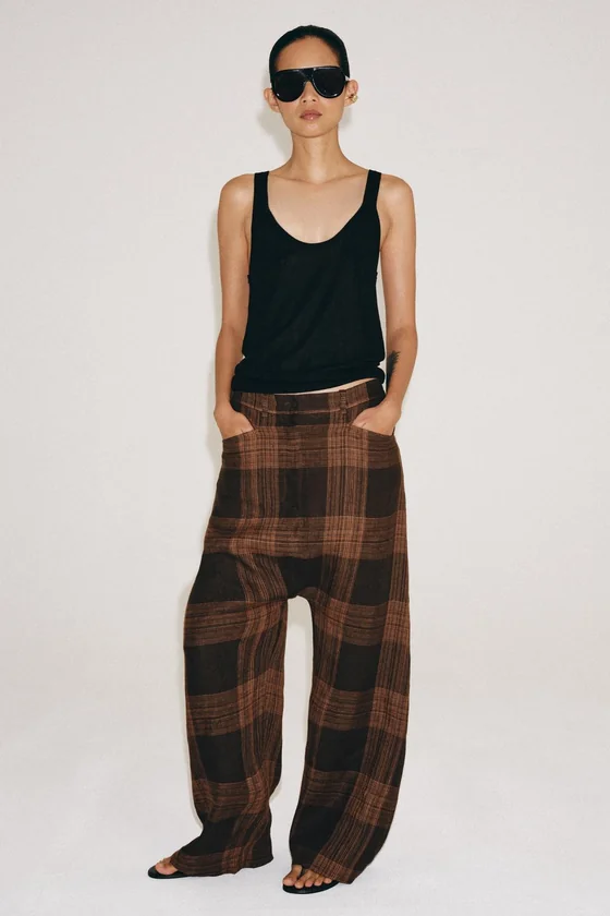 БРЮКИ В КЛЕТКУ ИЗ ЛЬНА — ZW COLLECTION