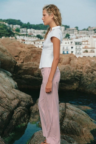 Брюки прямого кроя с низкой посадкой- Заказать в России