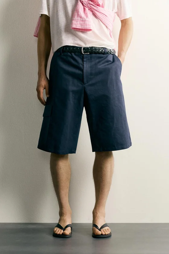 ШОРТЫ КАРГО RELAXED FIT ИЗ ХЛОПКА И ЛЬНА