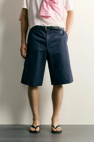 Шорты карго Relaxed Fit из хлопка и льна- Заказать в России
