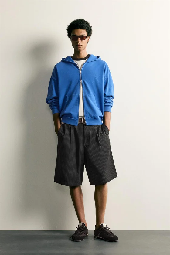 ШОРТЫ BAGGY FIT В ТОНКУЮ ПОЛОСКУ