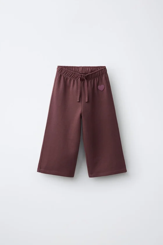 БРЮКИ WIDE LEG ИЗ МЯГКОЙ ТКАНИ С ДЕКОРОМ В ВИДЕ СЕРДЦА