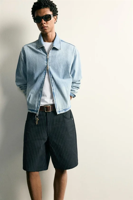 ШОРТЫ BAGGY FIT В ТОНКУЮ ПОЛОСКУ