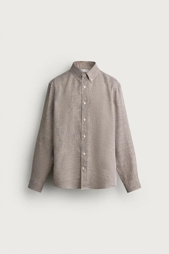 РУБАШКА REGULAR FIT В КЛЕТКУ ИЗ 100% ЛЬНА