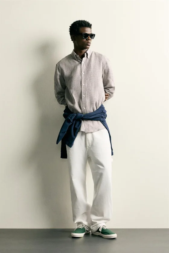 РУБАШКА REGULAR FIT В КЛЕТКУ ИЗ 100% ЛЬНА