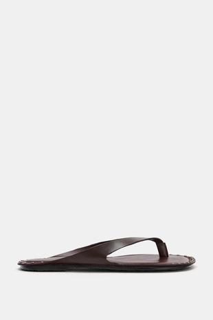 Dark tan | 3661/810/709 - Zara Кожаные сандалии на плоской подошве с заклепками