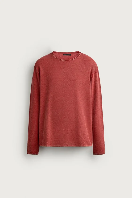 СВИТЕР RELAXED FIT ИЗ СТИРАНОЙ ТКАНИ С РЕЛЬЕФНЫМ УЗОРОМ