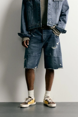 Джинсовые шорты Baggy Fit со швами- Заказать в России