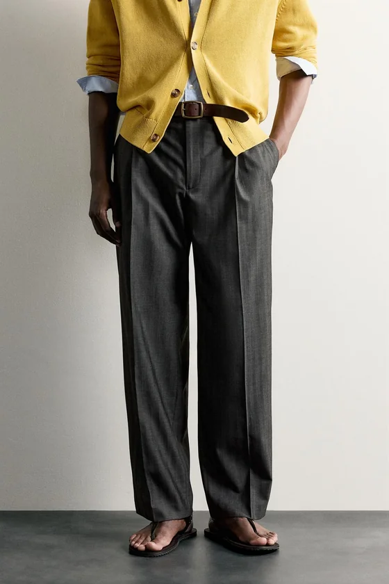 БРЮКИ RELAXED FIT В ПОЛОСКУ СО СКЛАДКАМИ