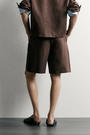 Шорты Relaxed Fit из льна и хлопка со складками- Заказать в России