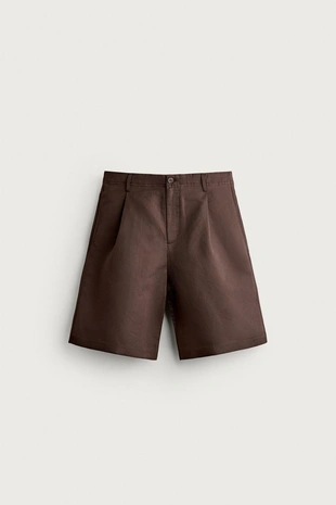 Шорты Relaxed Fit из льна и хлопка со складками- Заказать в России