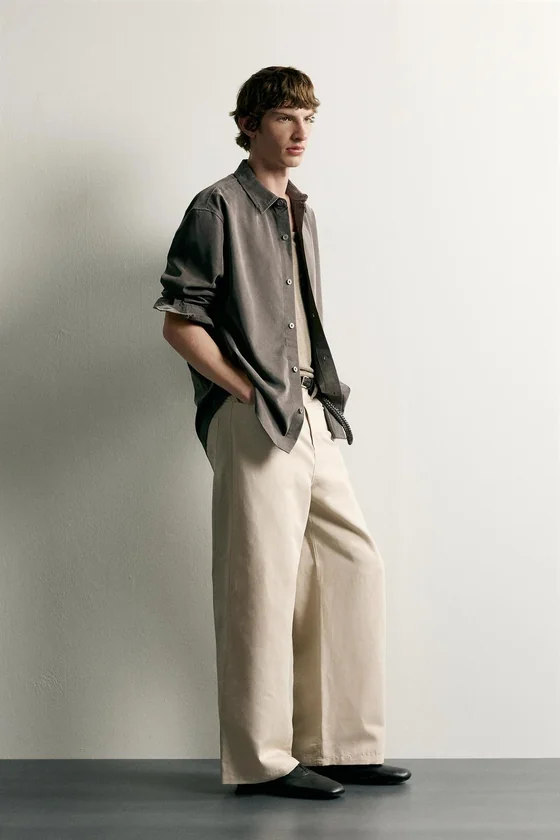 БРЮКИ RELAXED FIT ИЗ ХЛОПКА И ЛЬНА