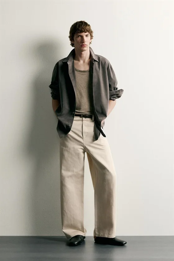 БРЮКИ RELAXED FIT ИЗ ХЛОПКА И ЛЬНА