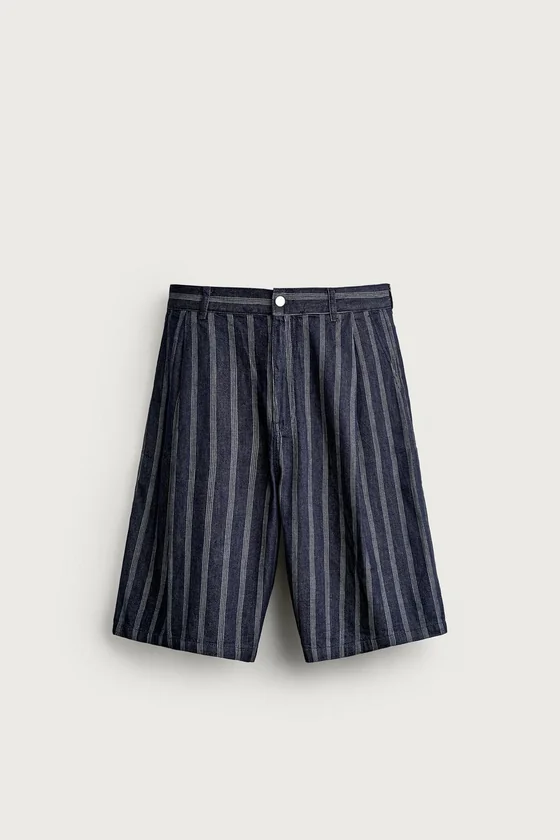 ШОРТЫ RELAXED FIT СО СКЛАДКАМИ В ПОЛОСКУ