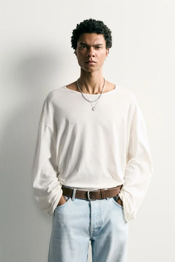 ФУТБОЛКА RELAXED FIT ИЗ СТРУЯЩЕЙСЯ ТКАНИ