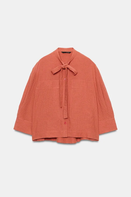 ЛЬНЯНАЯ РУБАШКА С ЗАВЯЗКАМИ — ZW COLLECTION