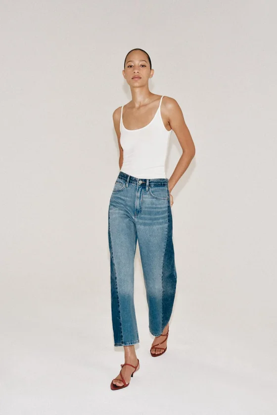 ДЖИНСЫ ANKLE RELAXED СО СРЕДНЕЙ ПОСАДКОЙ И ПЭЧВОРКОМ — ZW COLLECTION