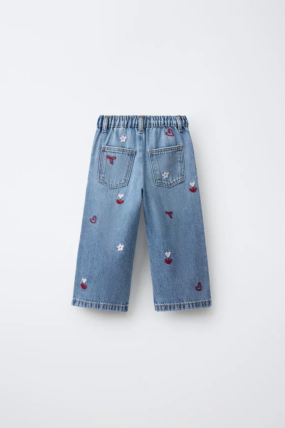 ДЖИНСЫ WIDE LEG ИЗ СТРУЯЩЕГОСЯ ДЕНИМА С ВЫШИВКОЙ