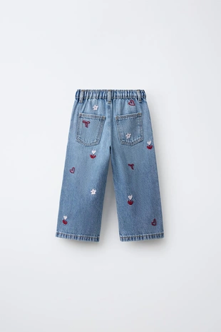 Джинсы Wide Leg из струящегося денима с вышивкой- Заказать в России